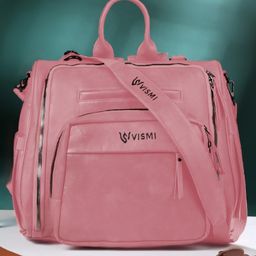 VISMIINTREND Diaper Backpack Bags for Women & Baby Solid Vegan Leather Multi- Compartment Maternity Backpack Travel, Hospital Visit Baby Diaper Bags with Detachable Strap, Trolley Sleeve - Blush Pink-image-64