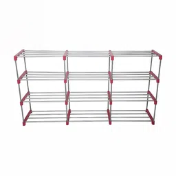 Decent Hut Pink & Silver Toned 12 Tier Rectangle Stainless Steel Shoe Rack-87