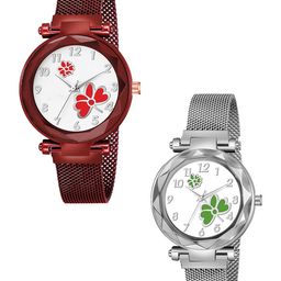 CSAMON Women Pack Of 2 Analogue Watch GR_379 Red 315 Red 379 Silver Green Dial-image-131