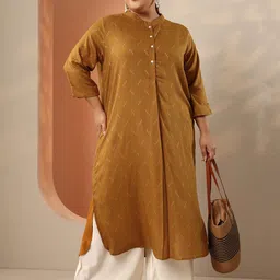 EXTRA LOVE BY LIBAS Women Plus SIze Woven Straight Kurta With Roll Up Sleeve & Side Pocket-picture-43