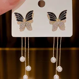 Krelin Gold-Plated Rhinestones Studded Contemporary Shaped Drop Earrings-image-31