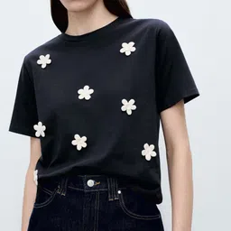 MANGO Women Floral Crochet Pure Cotton T-shirt-image-38