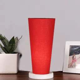 Devansh Red Cotton Cylinder Table Lamps With Brown Round Wood Base-38