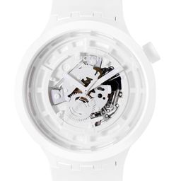Swatch Unisex White Boost Swiss Made Skeleton Dial Water Resistant Analogue Watch SB03W100-58
