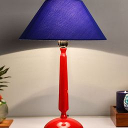 Homesake Red & Blue Solid Handcrafted Bedside Standard Table Lamp with Shade-30