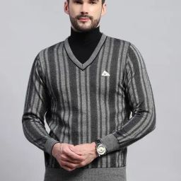 Monte Carlo Black Wool Blend Regular Fit Striped Pullover-image-37