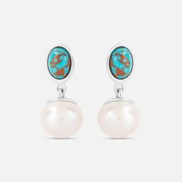 Turquoise Pearl Silver Drop Earrings for Women 925 Silver-image-9