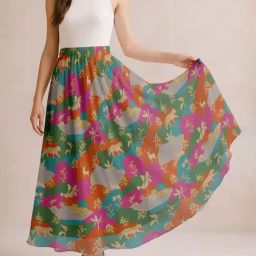 Moomaya Multi Regular Fit Animal Print Skirt-picture-35