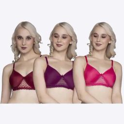 FIMS Pink & Purple Lace Work Bras - Pack Of 3-image-73