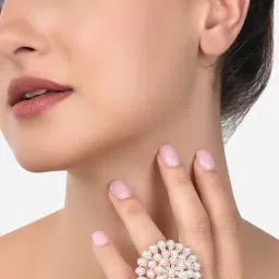 Zaveri Pearls Rose Gold Flower Shape Pearls Studded Finger Ring-ZPFK14493-image-39