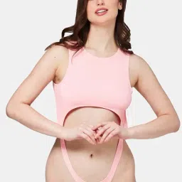 Secrets By ZeroKaata Pink Plain Swim Bodysuit-image-92