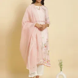 W Pink Woven Pattern Dupatta image 3