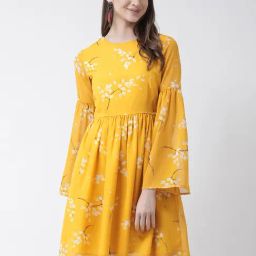 KASSUALLY Yellow & White Floral Print A Line Dress-image-40