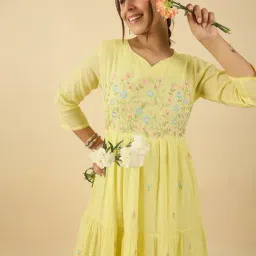 Indo Era Yellow Cotton Regular Fit Embroidered Kurta-image-53