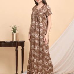 Sweet Dreams Brown Cotton Floral Print Nighty-image-81