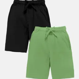Kiddopanti Kids Black & Green Solid Shorts (Pack Of 2)-image-100