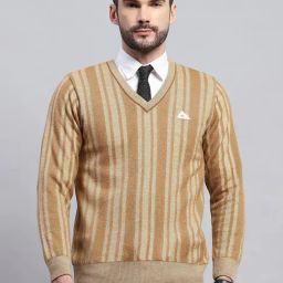 Monte Carlo Beige Wool Blend Regular Fit Striped Pullover-image-13
