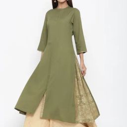 Juniper Olive Ethnic Motif Printed Rayon A-Line Women Kurta-image-2