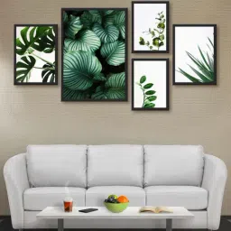 999store White & Green Leaves Multi Frame Painting-41