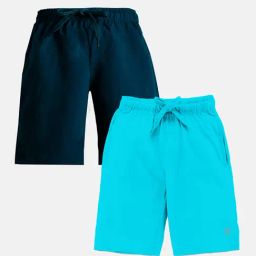 Kiddopanti Kids Blue & Teal Solid Shorts (Pack Of 2)-image-86