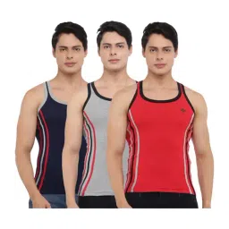 Dollar Bigboss Assorted Color Cotton Regular Fit Striped Gym Vests (Pack Of 3)-image-75