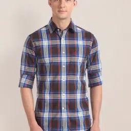 U.S. Polo Assn. Brown & Blue Cotton Regular Fit Checks Shirt-picture-31