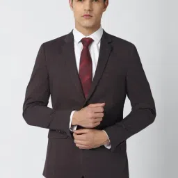 Van Heusen Brown Slim Fit Self Pattern Blazer-image-18