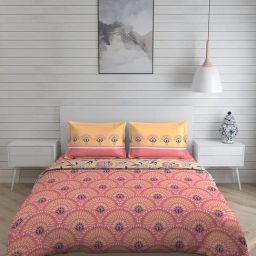 Boutique Living India Pink & Yelllow 112 TC Cotton Erica Queen Bed Sheet Set-image-53