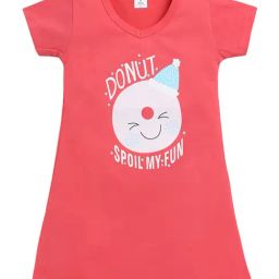 Todd N Teen Kids Pink & White Cotton Printed Nighty-image-44