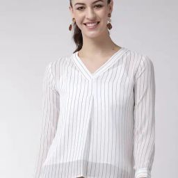 MISH White Striped V-Neck Top-image-71