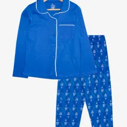 Kiddopanti Kids Royal Blue Printed Shirt with Pyjamas-image-45