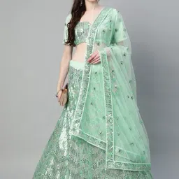 READIPRINT FASHIONS Green Embellished Semi Stitched Lehenga Choli Set With Dupatta-image-4