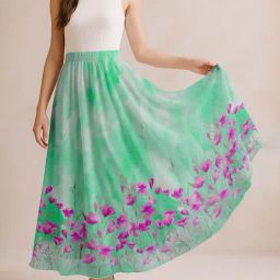 Moomaya Mint Green Regular Fit Floral Skirt-picture-33