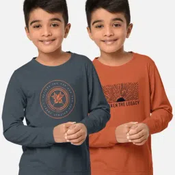 HELLCAT Dark Grey & Orange Printed Full Sleeves T-Shirt (Pack Of 2)-image-99