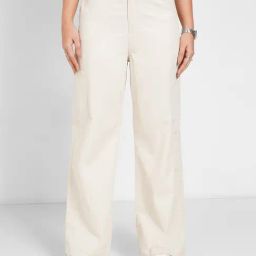 People By Pantaloons Off White Cotton Flared Fit Trousers-image-31