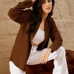 Chimpaaanzee Women Brown Oversized Shirt-picture-1