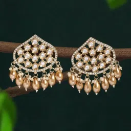 Zaveri Pearls Gold Tone Austrian Diamonds Kundan & Beads Embellished Drop Earrings-ZPFK17170 image 1
