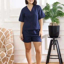 Slumber Jill Navy Cotton Regular Fit Short Set-picture-34