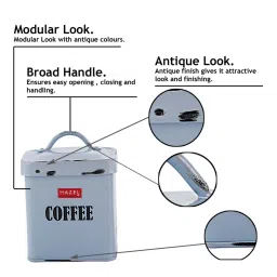 HAZEL Antique Rectangle Coffee Storage Canister Container With Handle, 1150ML, Blue image 3