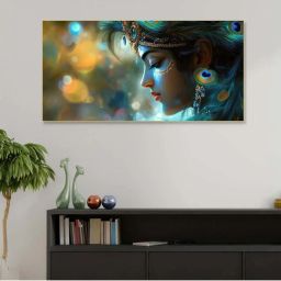 Nestroots Multicolor Canvas Divine Krishna Essence Of Love Wall Painting - White Floating Frame image 1