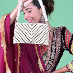 Odette White Fabric Embellished Clutch-picture-24