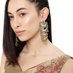 Zaveri Pearls Blue & Pearl White Alloy Chand Bali Earrings-11