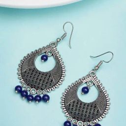 NVR Silver-Plated Artificial Beads German Silver Oxidized Chand Bali Earrings for Women-39