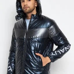 Duke Navy Blue Regular Fit Self Pattern Hooded Jacket image 3