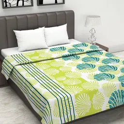 Divine Casa Off-White & Green Abstract AC Room 110 GSM Double Bed Dohar-image-35