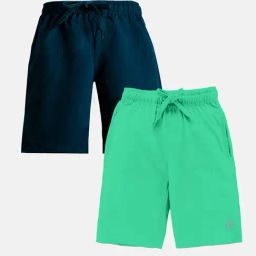 Kiddopanti Kids Green & Teal Solid Shorts (Pack Of 2)-image-97