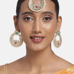 Zaveri Pearls Gold Tone Kundan & Pearls Traditional Earring & Maangtikka Set-ZPFK9895-3