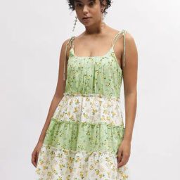 Elle Mint Green & White Floral Print A Line Dress-image-55