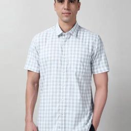Peter England White Cotton Slim Fit Checks Shirt-picture-38