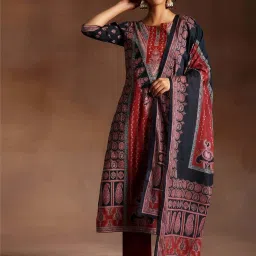Libas Black Ethnic Motif Printed Kurta with Printed Trouser and Printed Dupatta image 1